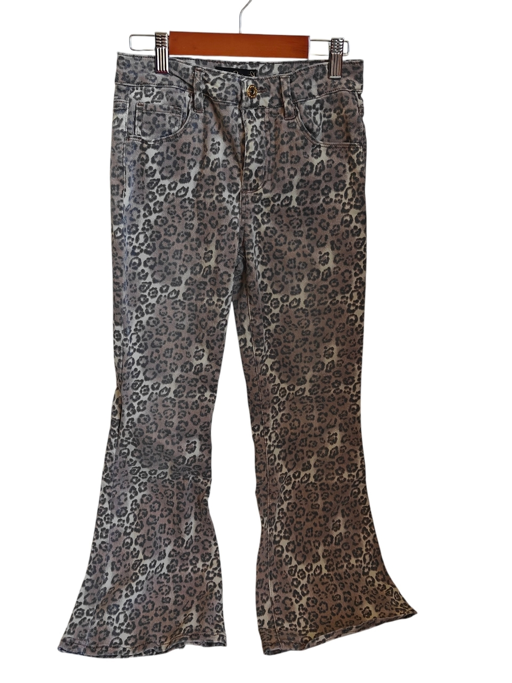 Wild Daisy By Zunie Girls Gray Leopard Print Flared Jeans Size 12